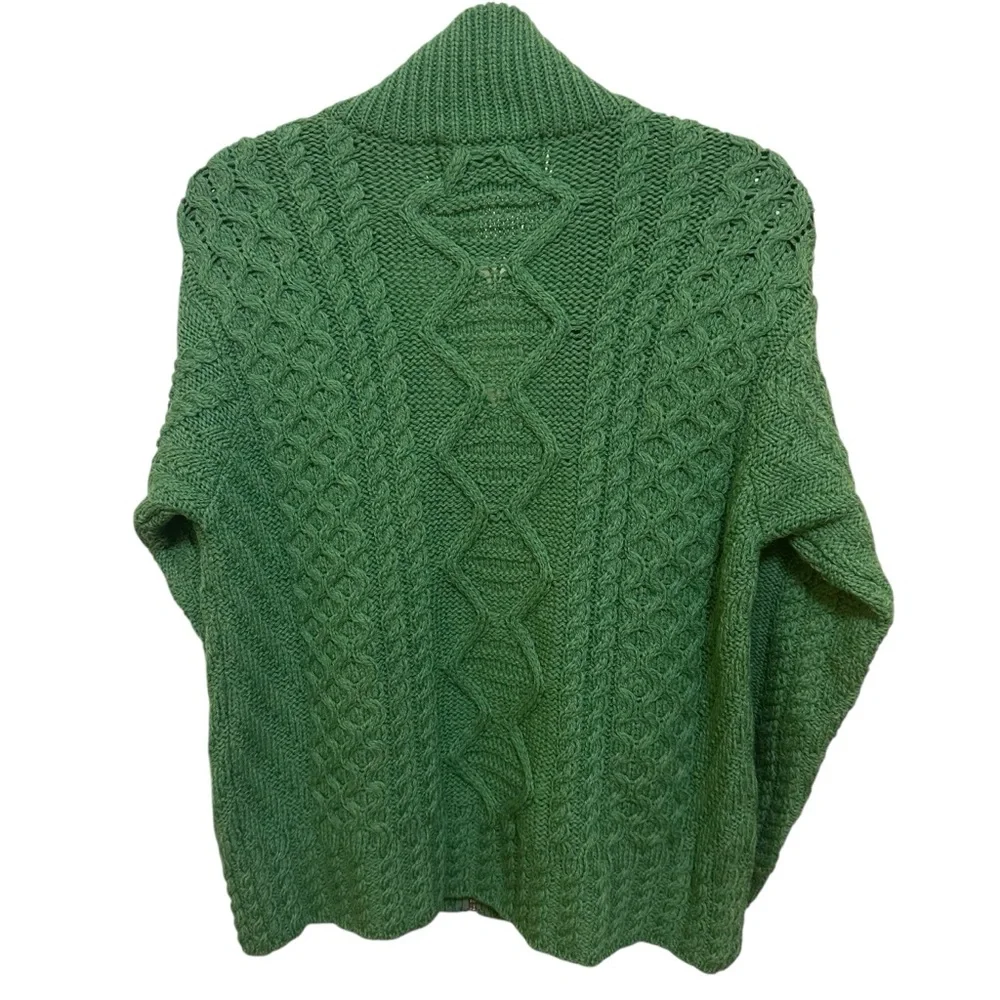 Aran Sweater Market Fisherman Merino Wool Cable Knit Zip Cardigan Green M NWT - Picture 3 of 14